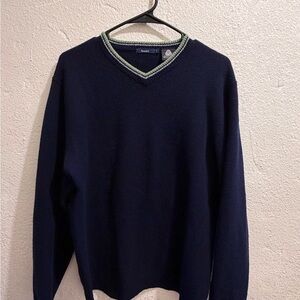 Vintage Bossini Navy Blue Lambswool Sweater - V-Neck Minimalist Preppy Style